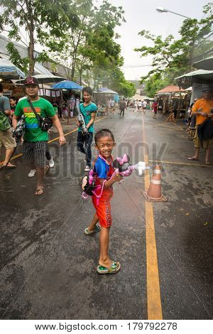 Bangkok, Thailand - April 13, 2014 : The Songkran festival or Thai New Year's festival in JJ market in Bangkok, Thailand.