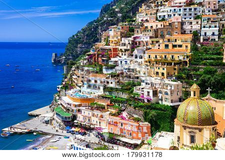 Beautiful colorful Positano town - scenic Amalfi coast of Italy