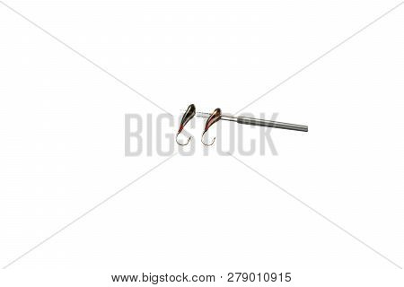 Winter Fishing Jigs. Winter Fishing Drill For The Bait. Fishing Accessories. Isolated On White Backg