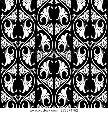 Gothic Floral Seamless Pattern. Vertical Rhythm. Popular Motiff In Medieval European Art. Element Fo