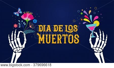 Dia De Los Muertos, Day Of The Dead, Mexican Holiday, Festival. Vector Poster, Banner And Card With 