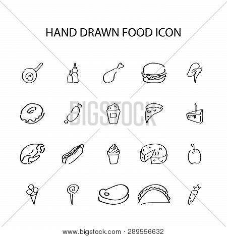 Hand Drawn Icon Set. Food Pack. Vector Illustration