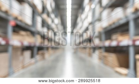 Warehouse Industry Blur Background With  Logistic Wholesale Storehouse, Blurry Industrial Silo Inter