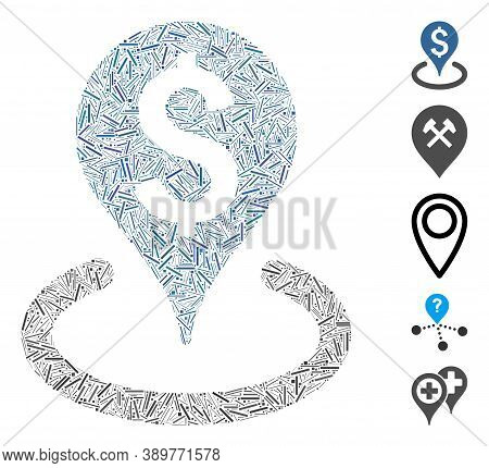 Line Mosaic Based On Business Geotargeting Icon. Mosaic Vector Business Geotargeting Is Formed With 