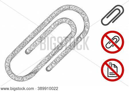 Mesh Attach Paperclip Polygonal Web 2d Vector Illustration. Carcass Model Is Created From Attach Pap