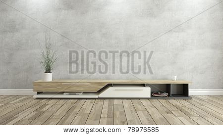 Tv Stand With Concrete Wall 3D Design Rendering