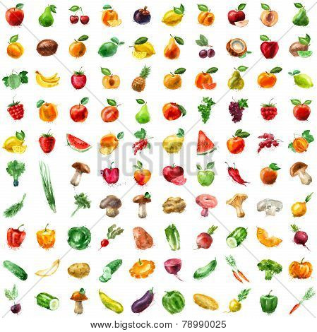 food. fruit and vegetables icon set