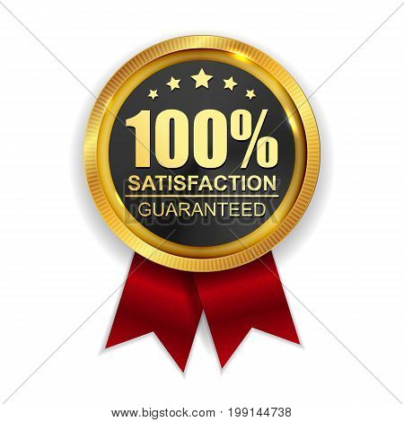 100 Satisfaction Guaranteed Golden Medal Label Icon Seal Sign Isolated on White Background. Vector Illustration EPS10