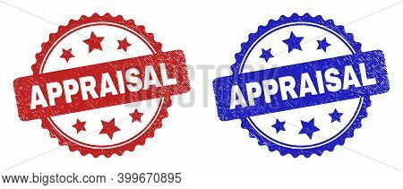 Rosette Appraisal Watermarks. Flat Vector Grunge Watermarks With Appraisal Text Inside Rosette Shape