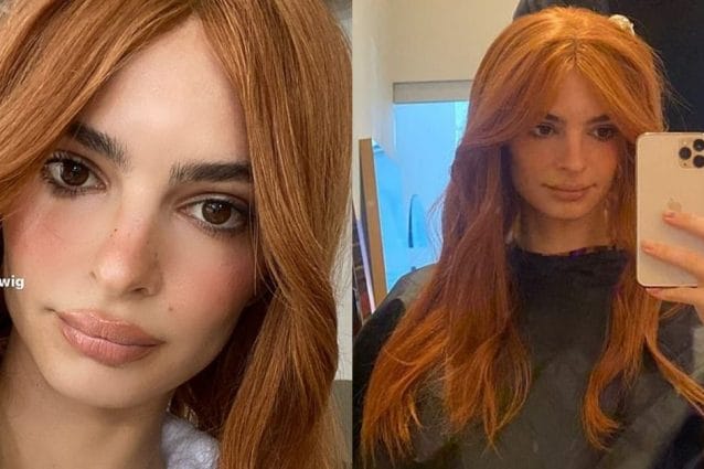 Emily Ratajkowski con i capelli rossi e ondulati: il nuovo look nasconde un “trucco”