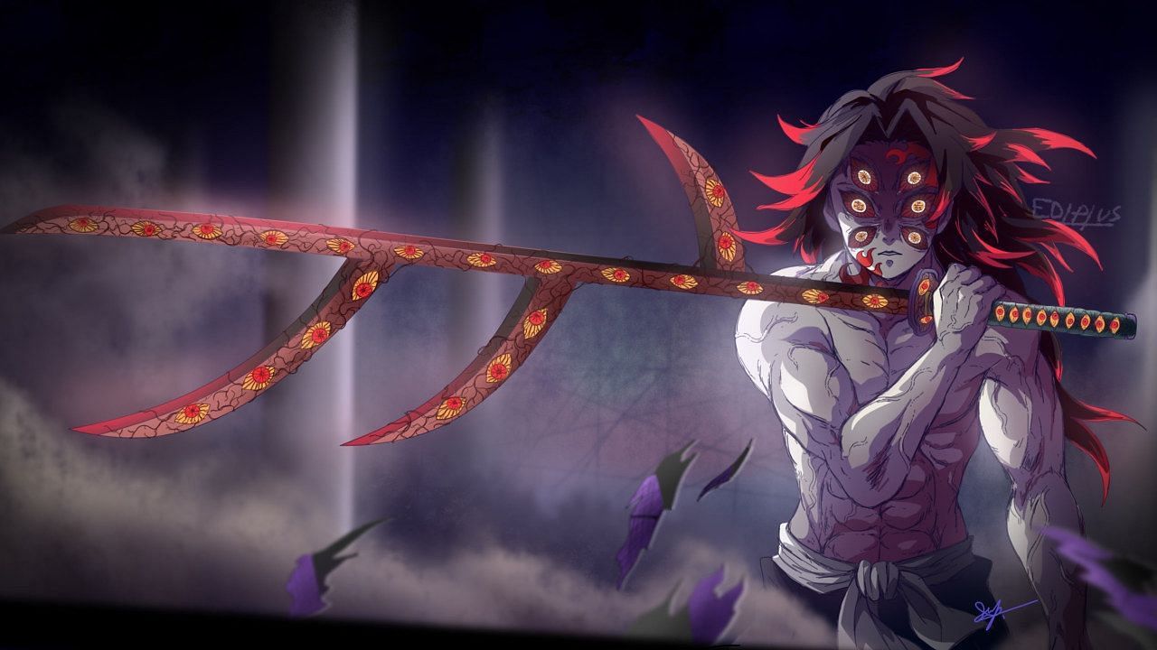 A fan edit of Kokushibo&#039;s Demon Slayer manga appearance. (Image via Wallpaper For You)