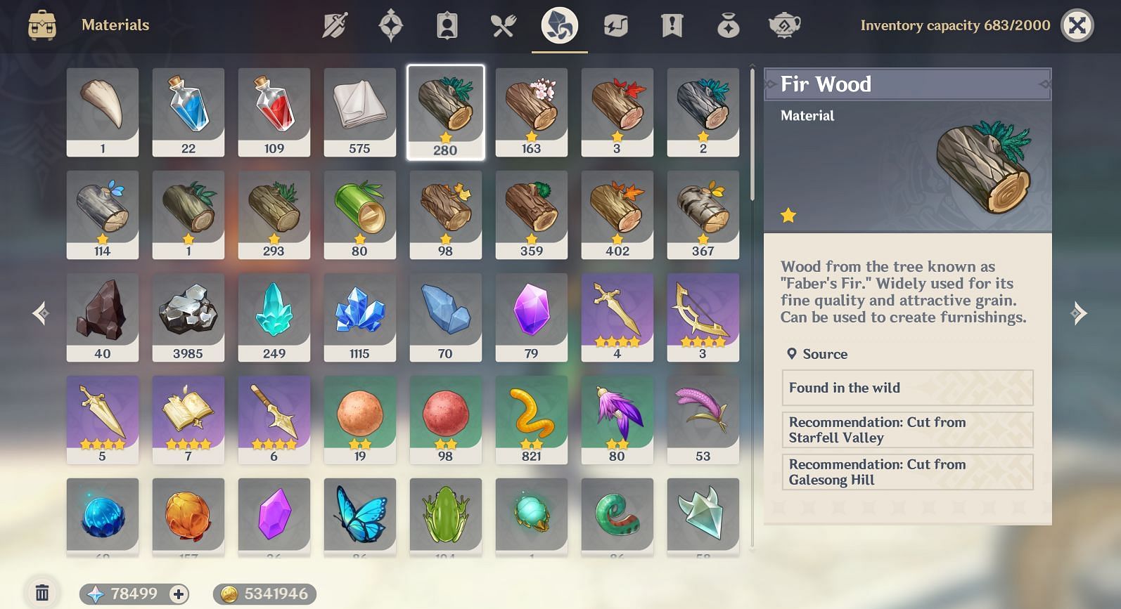 Wood in inventory (Image via HoYoverse)