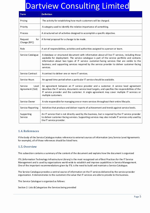 Itil Service Catalog Template New Itil Service Catalogue Template