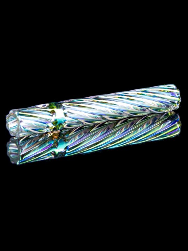 thick glass chillum made from iridescent rainbow glass