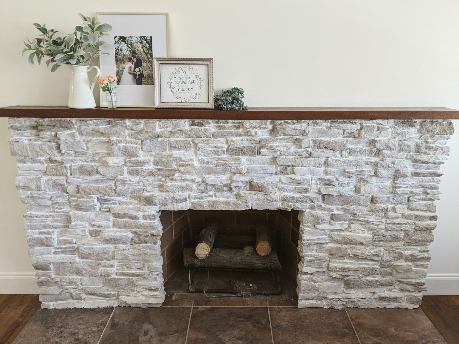 How To Whitewash A Stone Fireplace