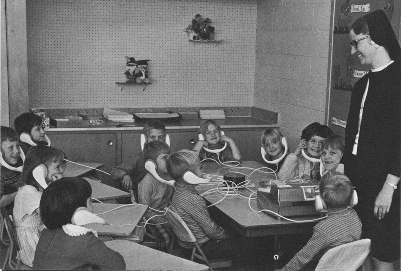 Students in the learning center at St. Louis School, c. 1970.