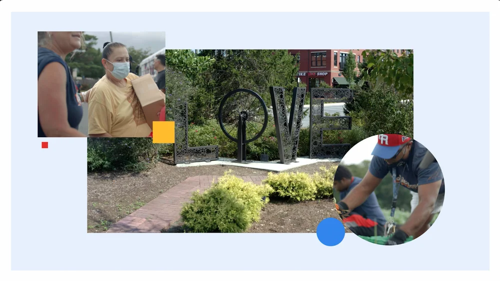 images of a people and a park with the sign "Love" in it