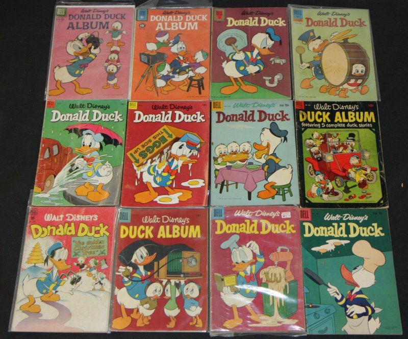 VINTAGE DELL GOLD SILVER DONALD DUCK DISNEY DUCK ALBUM COMIC LOT 12pc 3.0-5.0 