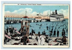 c1910's Swimming In Crystal Beach Canada, Steamer Ship Antique Postcard