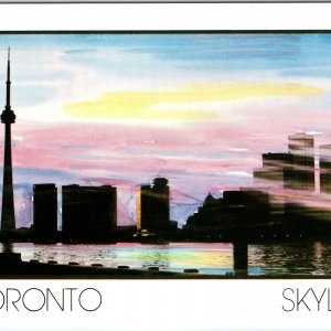 c1980s Toronto Canada Skyline CN Tower Sunset Colorful Michel Chrome Lg PC M28