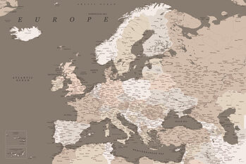 Mappa Detailed map of Europe in earth tones