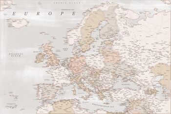 Mappa Detailed map of Europe in rustic style