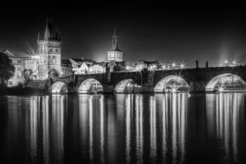 Kunstfoto Night impression of Charles Bridge in Prague