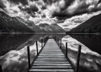 Fotografie Black & White, Bridge on a Lake