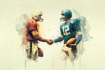 Illustration American football players, Football players shaking hands.