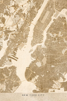 Mappa Map of New York City in sepia vintage style