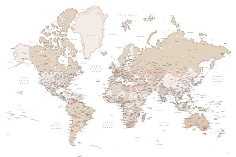 Mappa Beige detailed wold map, Louie