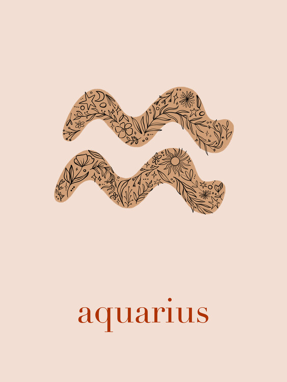 Ilustracja Zodiac - Aquarius - Floral Blush