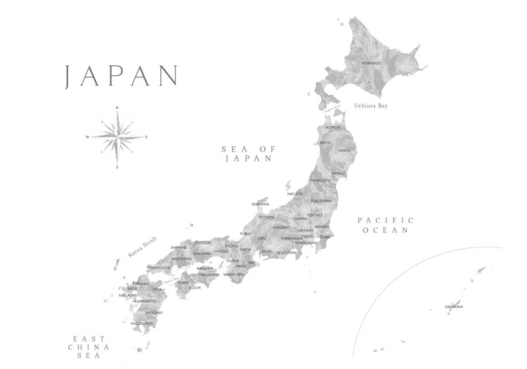 Karta Map of Japan in gray watercolor