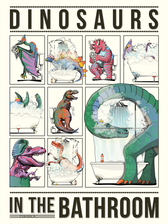 Quadro su tela Dinosaurs in the Bathroom