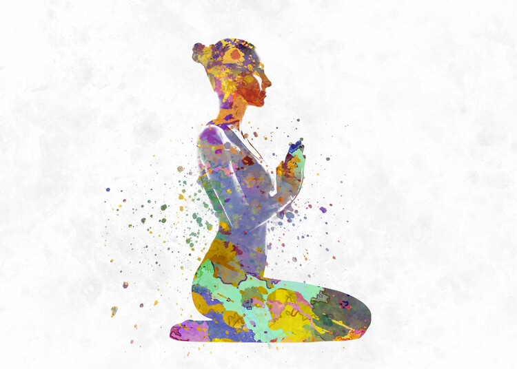 Illustrazione Young woman practices yoga in watercolor