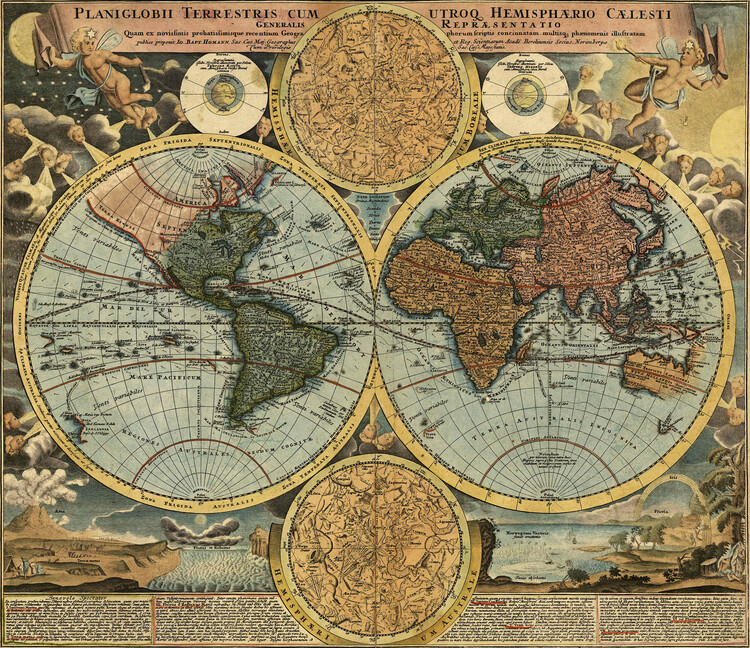 Mappa Vintage World Continents Map 1663