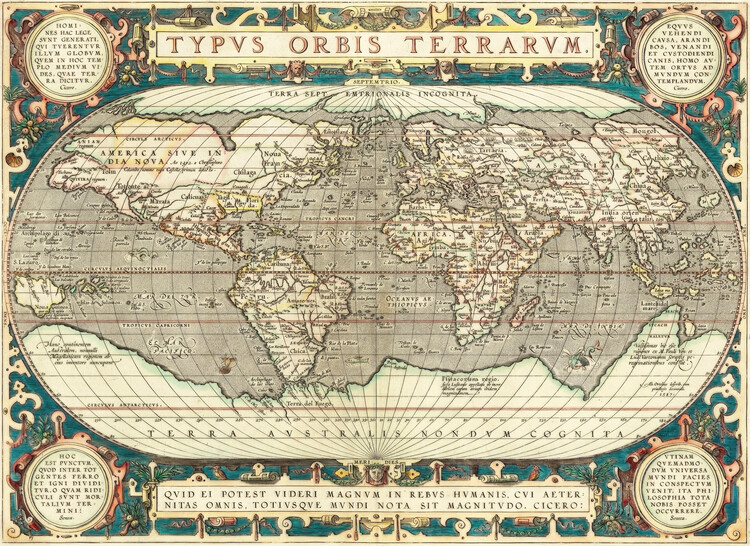 Mappa Vintage Historic Map - Typus Orbis Terrarum, 1595, Abraham Ortelius