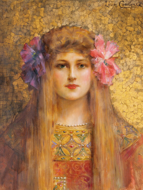 Riproduzione The Girl in Gold (Floral Portrait) -  Léon François Comerre