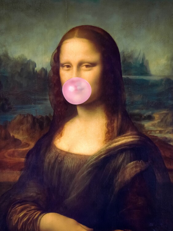 Bildreproduktion Mona Lisa Bubble Gum - Funny Minimalist Collage