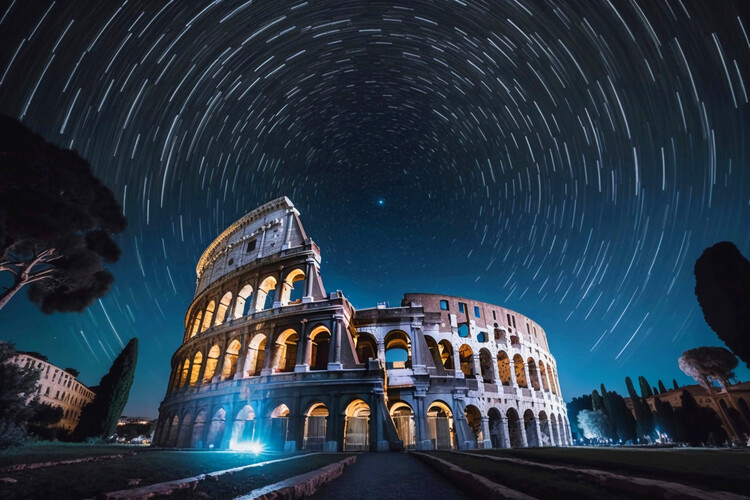 Kunstfoto Colosseum / Coliseum Rome Italy, Night Circumpolar Timelapse