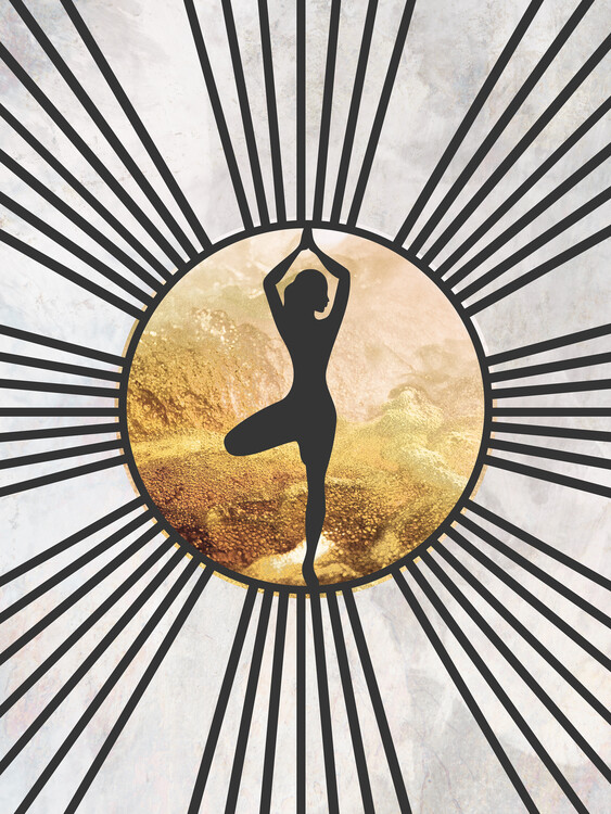 Illustrazione Boho yoga sun gold black