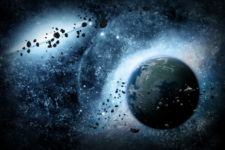 Illustrazione Blue Space. Green planet in space