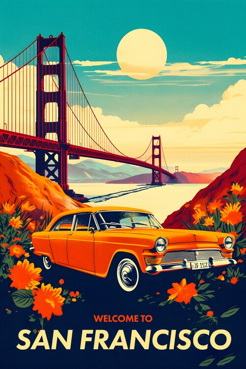 Illustration San Francisco - Vintage Car Travel Poster