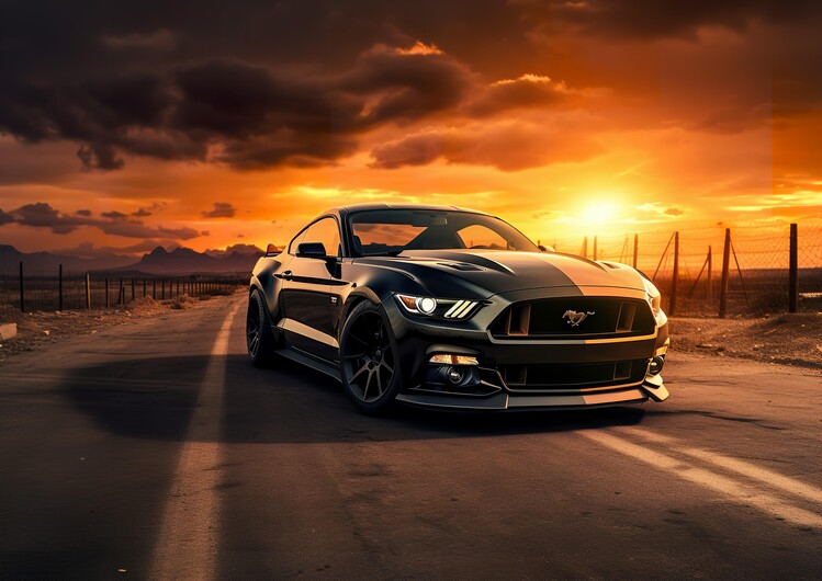 Illustration Mustang GT Muscle Car in the Sunset