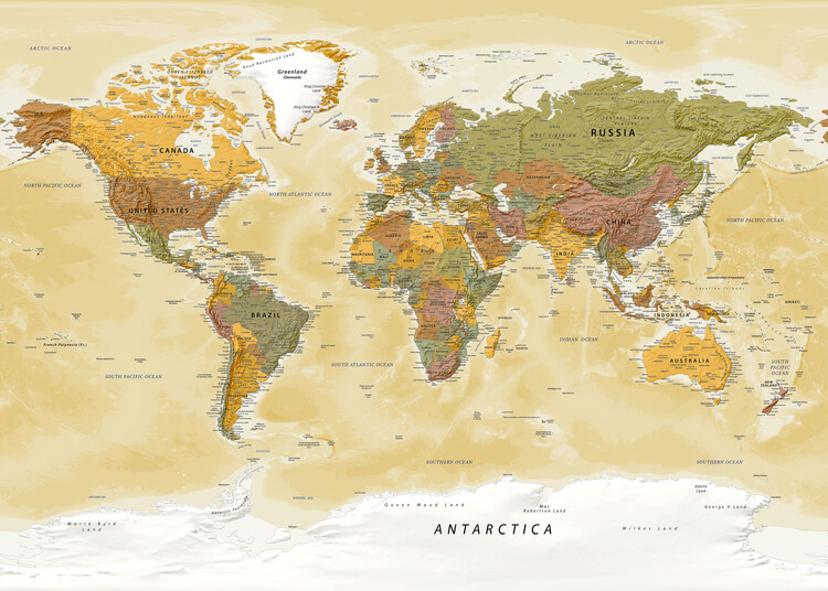 Mappa Detailed political world map vintage style Miller projection