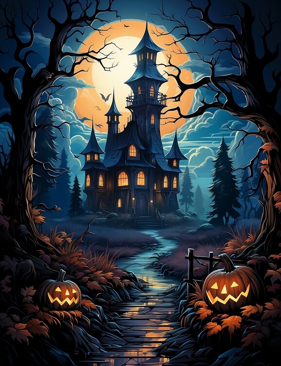 Ilustrace Halloween haunted house