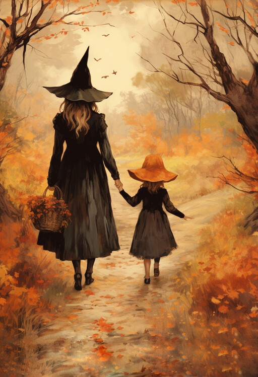 Ilustrace The Witch and Her Daughter, Autumn Poster, Witch Poster