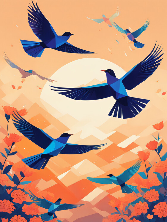 Illustration Birds Taking Flight