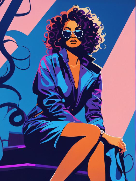 Illustration Sitting Woman Sunglasses Portrait