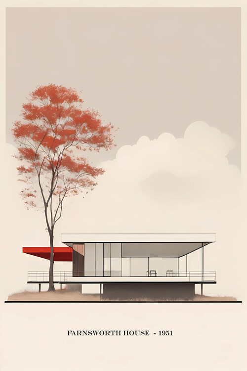 Illustration Farnsworth House by Ludwig Mies van der Rohe 1951